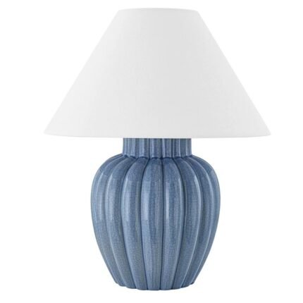 CLARENDON 1 LIGHT TABLE LAMP AGED BRASS AND SOFT BLUE CERAMIC CRACKLE